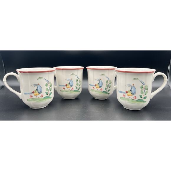 Villeroy & Boch Jardin d'Alsace Fleur Coffee Mugs with Bird Set of 4 Germany - Picture 1 of 13